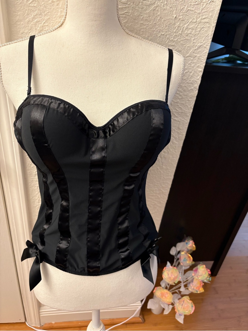 Hot Topic Black Satin-Trim Bustier Bandeau Top